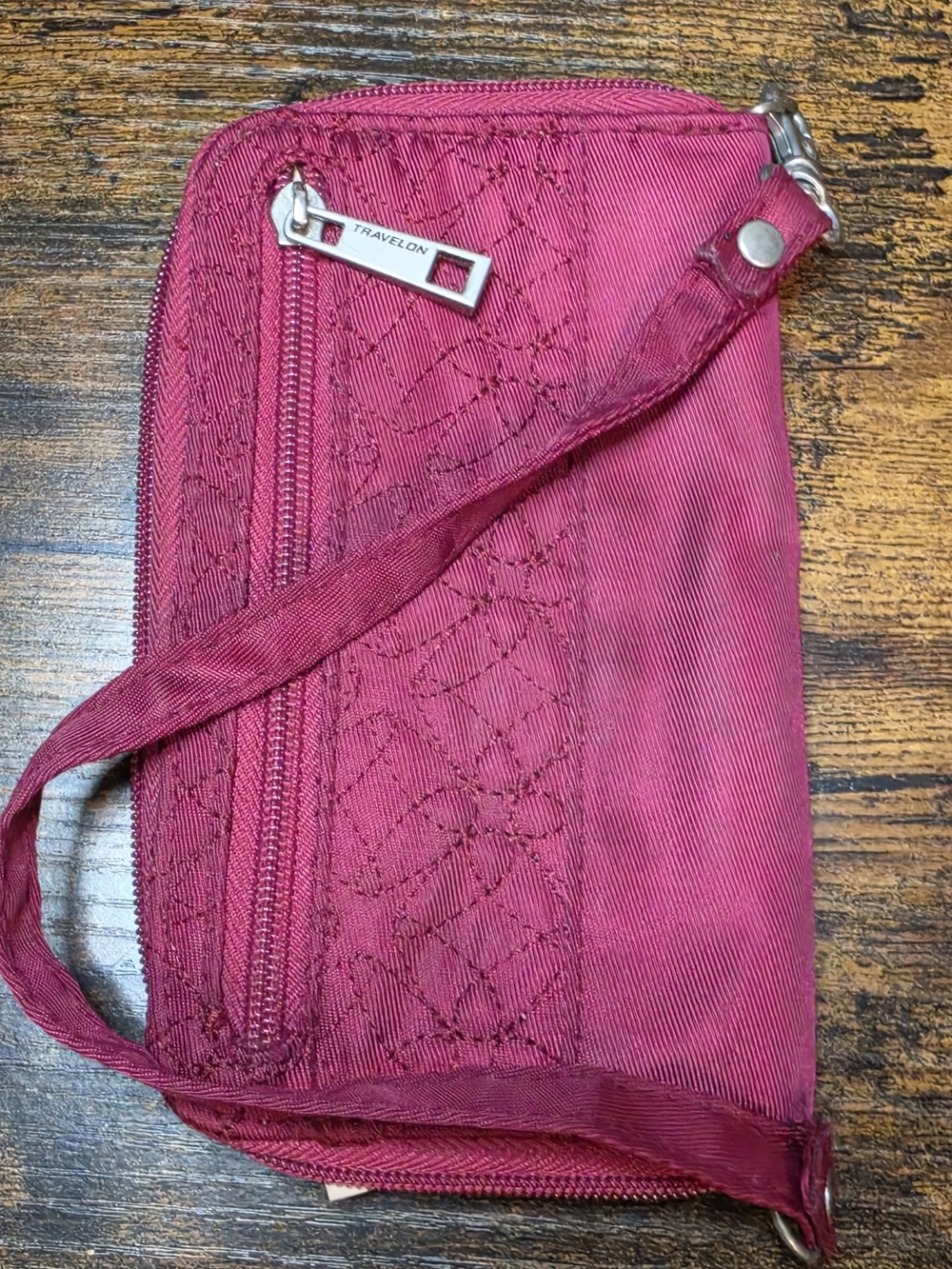 Travelon Quilted Wristlet Wallet in Raspberry - Picture 2 of 15